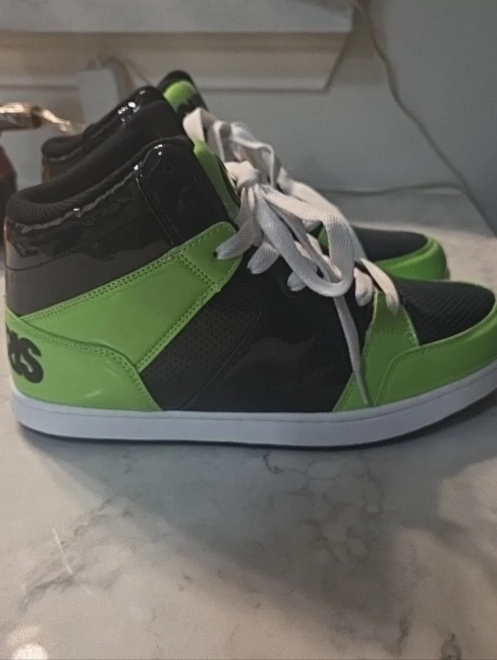 Osiris Kids High-Top Sneakers in Black and Neon Green